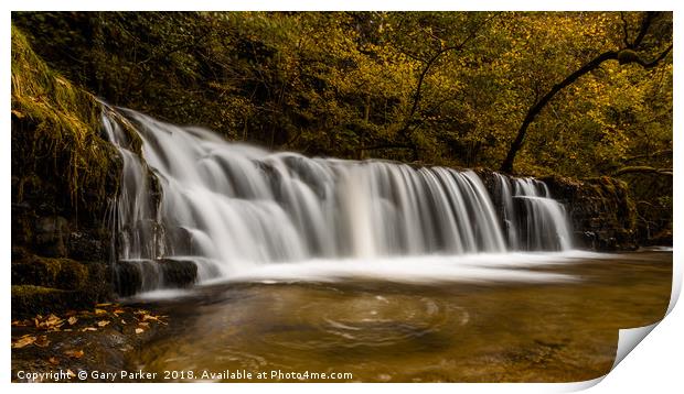 Waterfall with smooth water in the autumn Print by Gary Parker