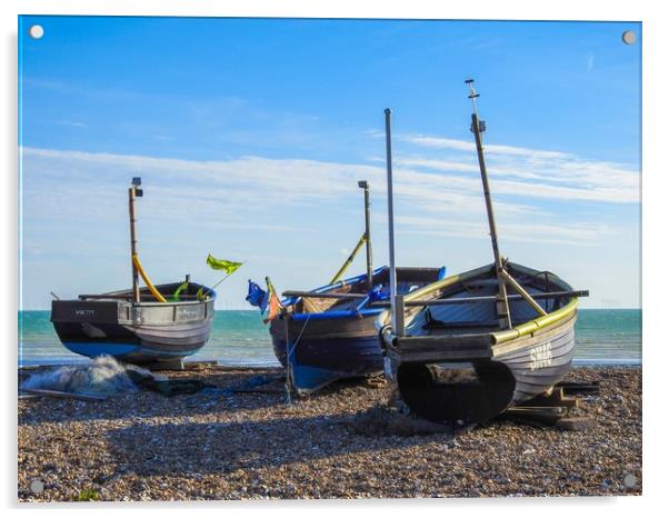 Three little boats Acrylic by Debbie Payne