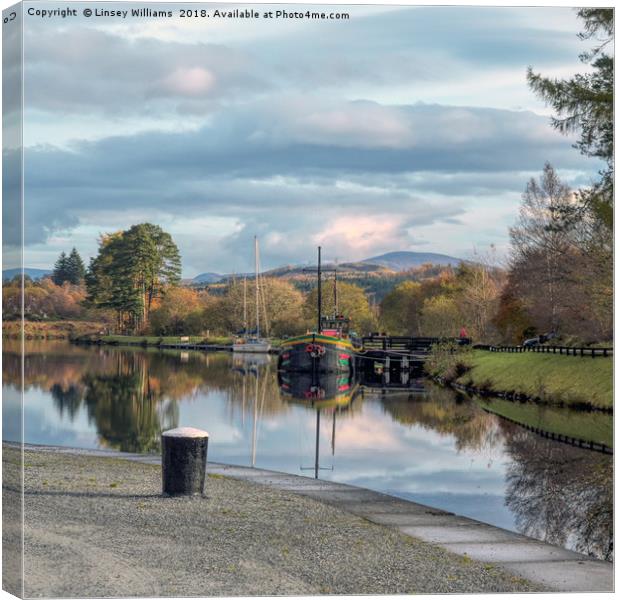 Boats on the Caledonian Canal Canvas Print by Linsey Williams