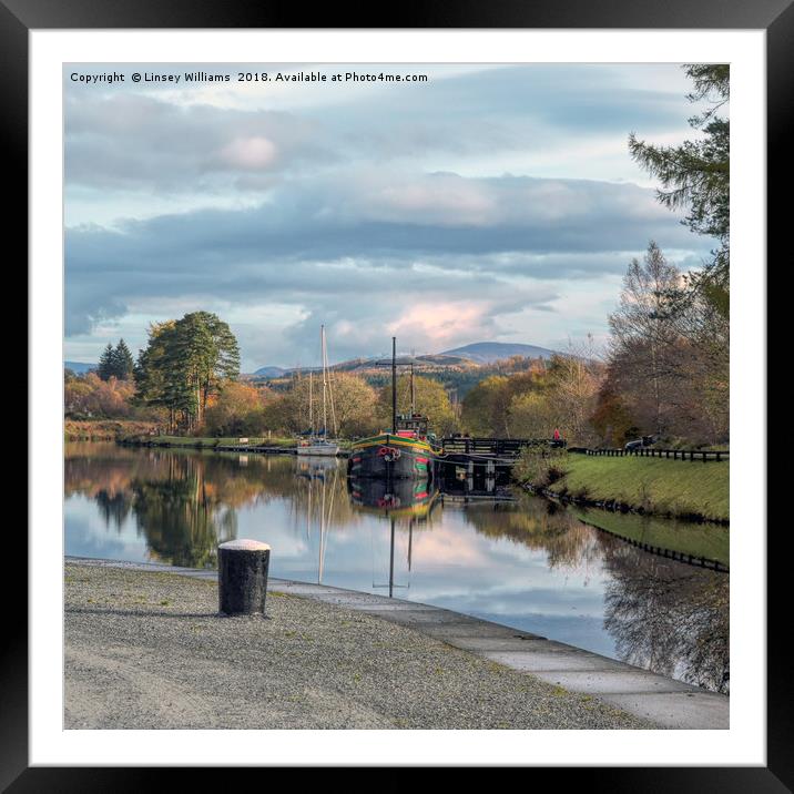 Boats on the Caledonian Canal Framed Mounted Print by Linsey Williams