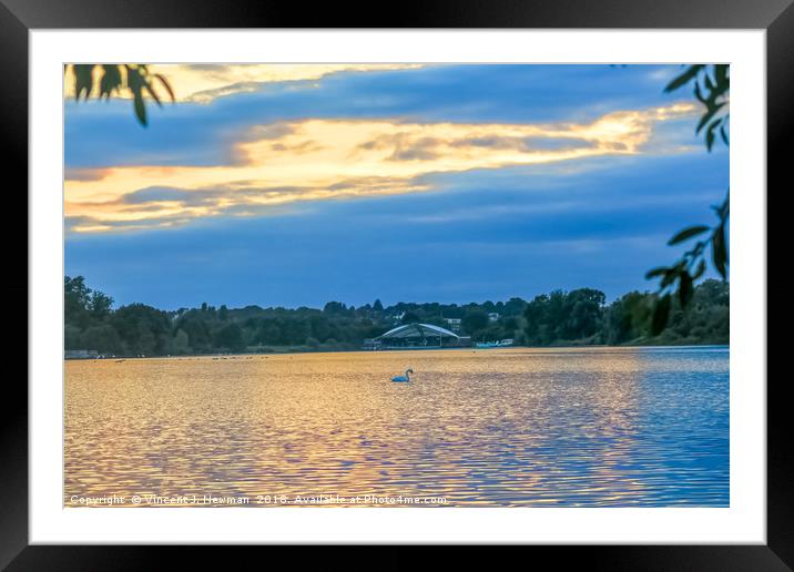 Whitlingham Lake at Sunset Framed Mounted Print by Vincent J. Newman