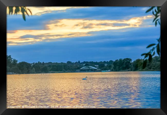 Whitlingham Lake at Sunset Framed Print by Vincent J. Newman
