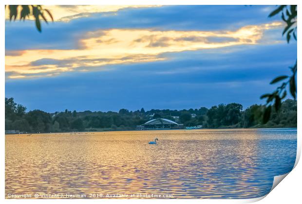 Whitlingham Lake at Sunset Print by Vincent J. Newman