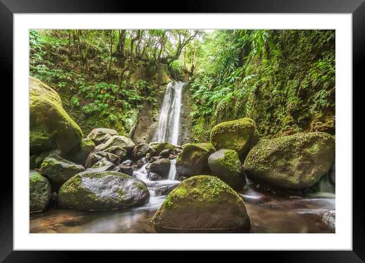 Cascade in Green Framed Mounted Print by Kevin Snelling