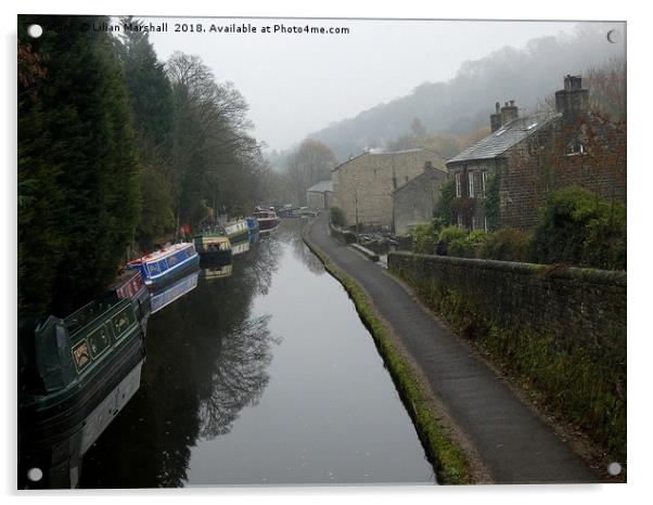 Misty Hebden bridge.  Acrylic by Lilian Marshall