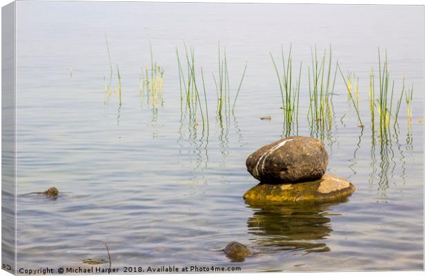 Rocks in the shallows in the Sea of Galilee  Canvas Print by Michael Harper