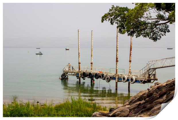 Small Jetty on the Sea of Galilee Print by Michael Harper