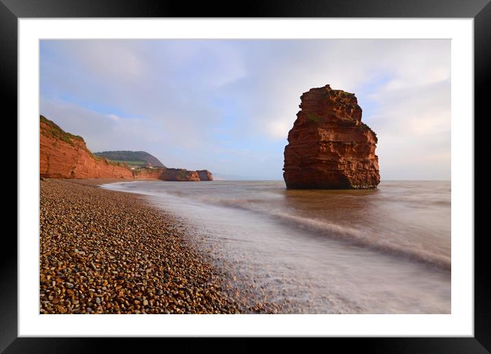 Ladram Bay sea stack Framed Mounted Print by David Neighbour
