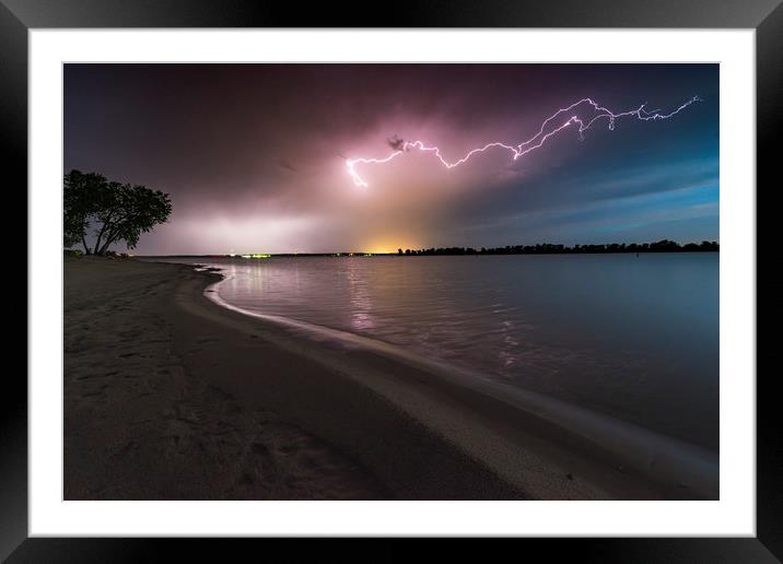 Lake McConaughy lightning, Nebraska Framed Mounted Print by John Finney