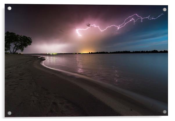 Lake McConaughy lightning, Nebraska Acrylic by John Finney
