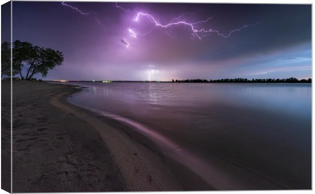 Lake McConaughy lightning, Nebraska  Canvas Print by John Finney