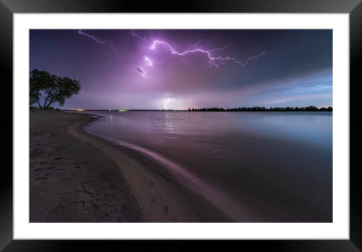 Lake McConaughy lightning, Nebraska  Framed Mounted Print by John Finney