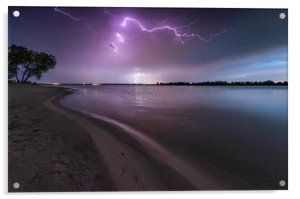 Lake McConaughy lightning, Nebraska  Acrylic by John Finney