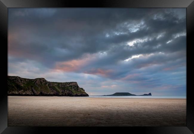 Rhossili Bay sunset Framed Print by Leighton Collins