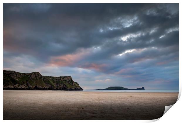 Rhossili Bay sunset Print by Leighton Collins