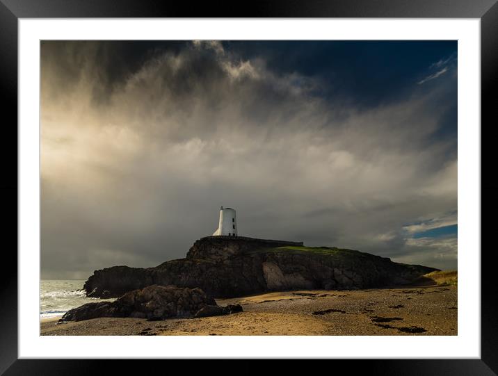 Llanddwyn Tower with Stormy Sky. Framed Mounted Print by Colin Allen