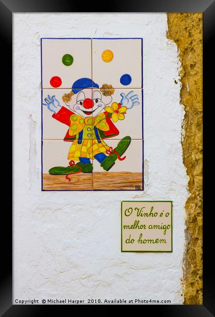 A humorous Circus Clown tiled wall plaque Framed Print by Michael Harper