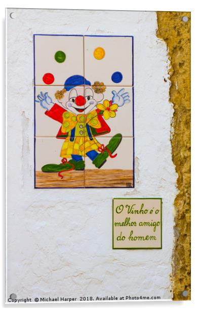A humorous Circus Clown tiled wall plaque Acrylic by Michael Harper