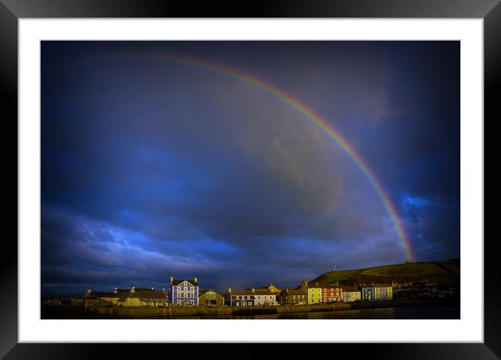 Rainbow over Aberaeron Harbour Framed Mounted Print by Andrew chittock