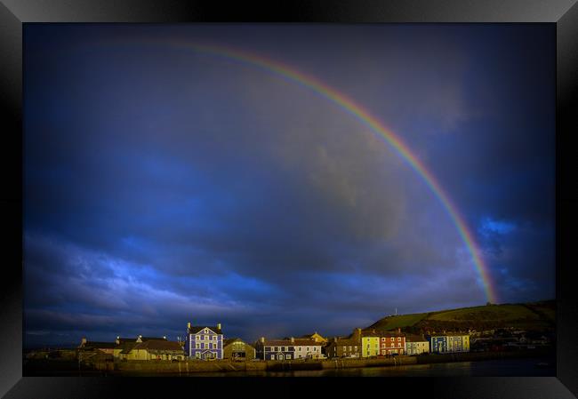 Rainbow over Aberaeron Harbour Framed Print by Andrew chittock