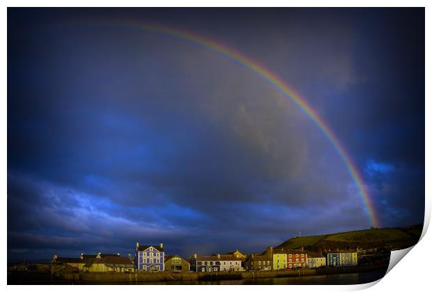 Rainbow over Aberaeron Harbour Print by Andrew chittock