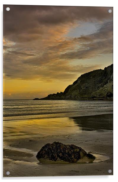 Mevagissey Beach At Sunset. Acrylic by Jim kernan