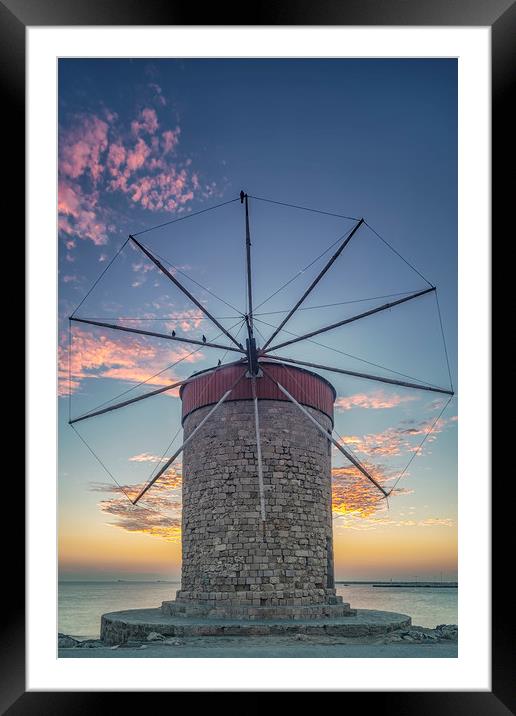Rhodes Windmill at Sunrise Framed Mounted Print by Antony McAulay