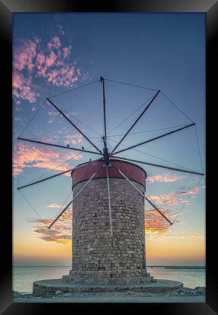 Rhodes Windmill at Sunrise Framed Print by Antony McAulay