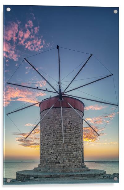 Rhodes Windmill at Sunrise Acrylic by Antony McAulay