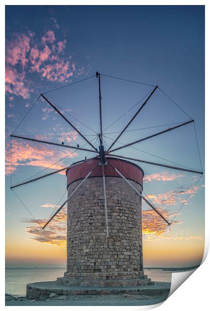 Rhodes Windmill at Sunrise Print by Antony McAulay