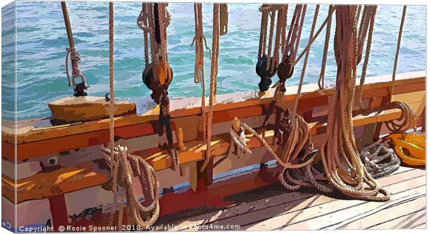 Ropes on a Heritage Sailing Boat Canvas Print by Rosie Spooner