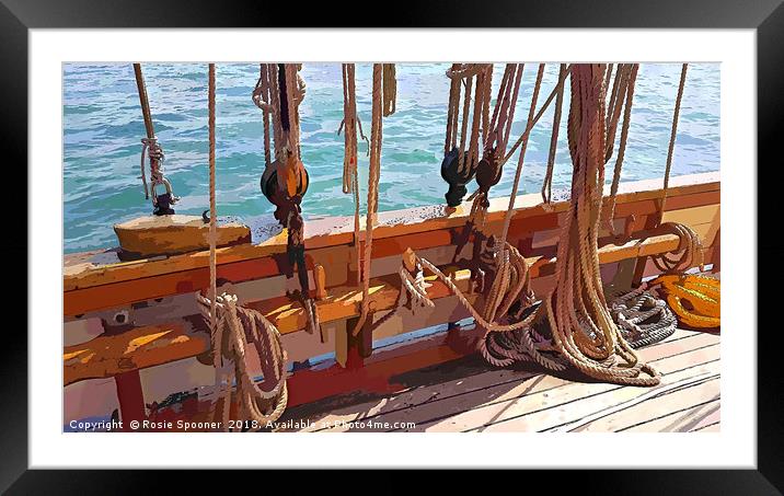 Ropes on a Heritage Sailing Boat Framed Mounted Print by Rosie Spooner