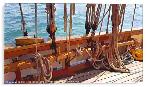 Ropes on a Heritage Sailing Boat Acrylic by Rosie Spooner