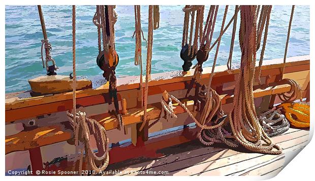 Ropes on a Heritage Sailing Boat Print by Rosie Spooner