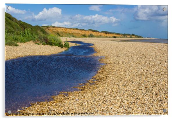A small stream on an English shell beach Acrylic by Michael Harper