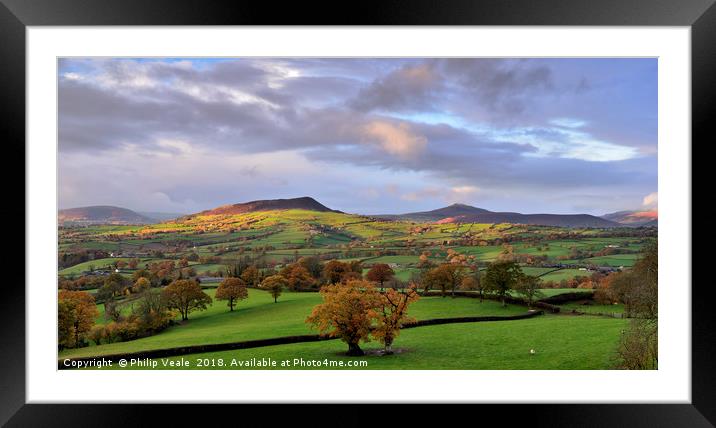 Blorenge, Skirrid and Sugar Loaf Autumn Dawn. Framed Mounted Print by Philip Veale