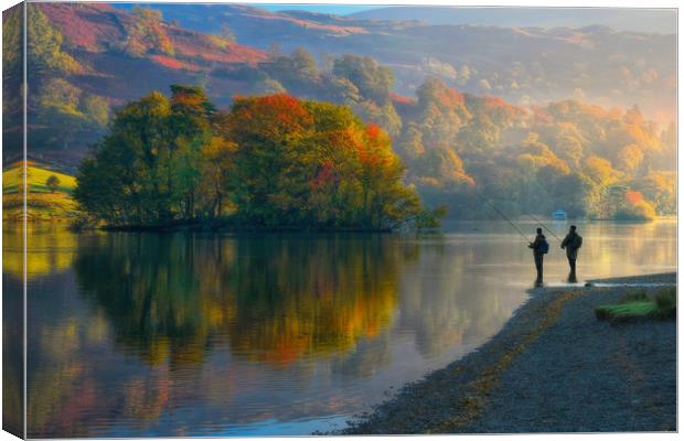 fishing on Rydal water Canvas Print by Robert Fielding