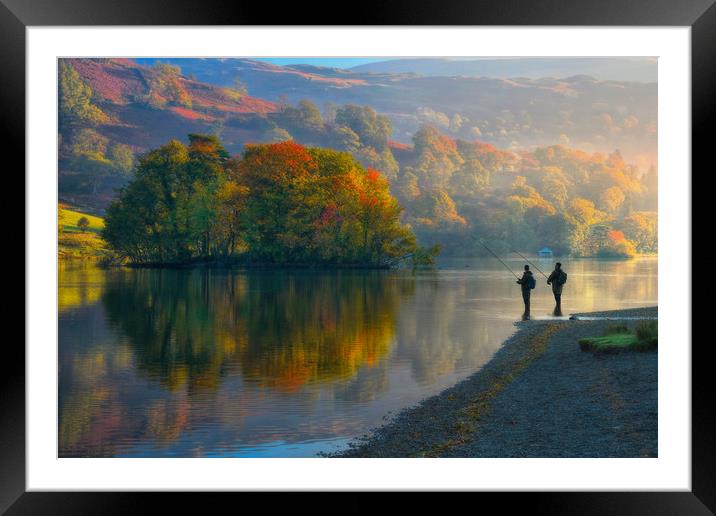 fishing on Rydal water Framed Mounted Print by Robert Fielding