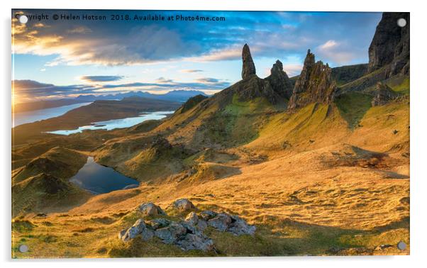 Stunning sunrise over the Old Man of Storr  Acrylic by Helen Hotson