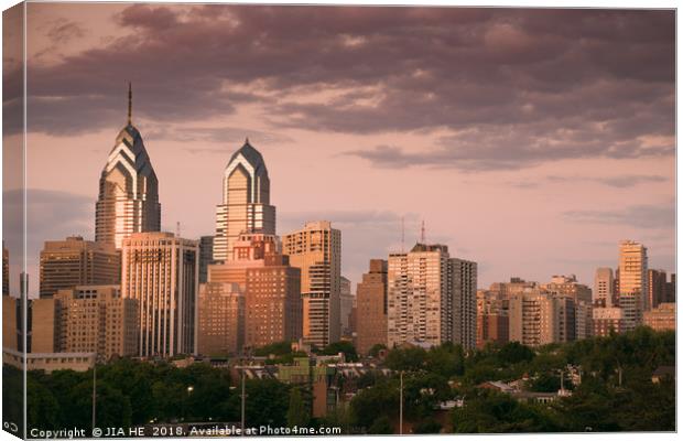 Philadelphia city skyline at dusk Canvas Print by JIA HE