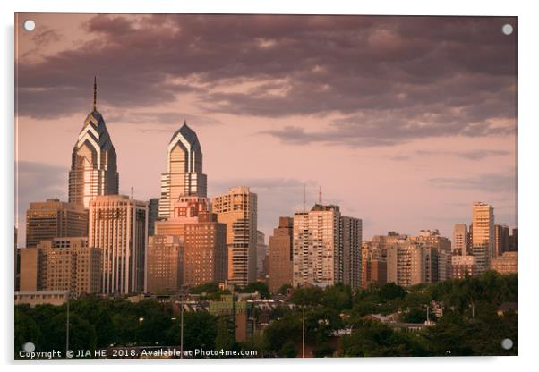 Philadelphia city skyline at dusk Acrylic by JIA HE