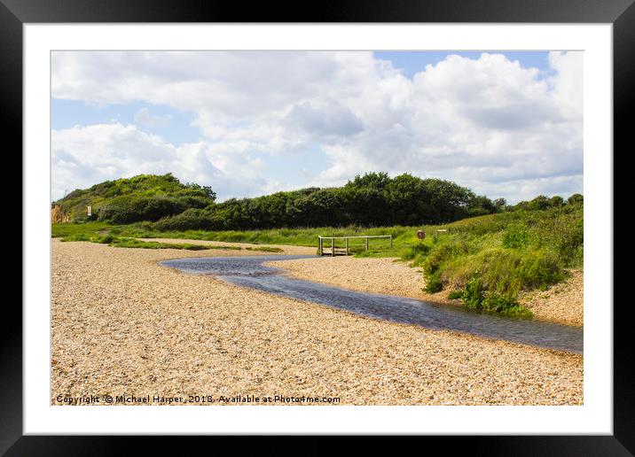 Footbridge across a small stream on the Solent Way Framed Mounted Print by Michael Harper