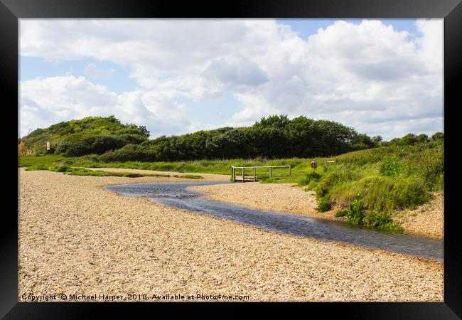 Footbridge across a small stream on the Solent Way Framed Print by Michael Harper