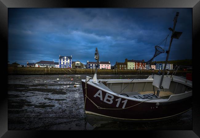 Low water aberaeron Harbor. Framed Print by Andrew chittock