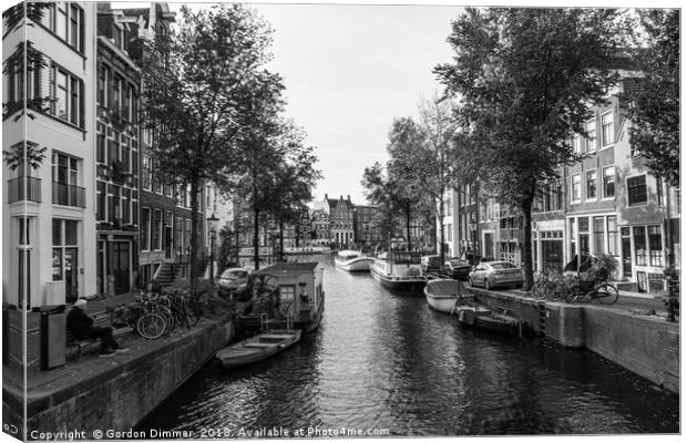 Amsterdam Canal in Black and White Canvas Print by Gordon Dimmer