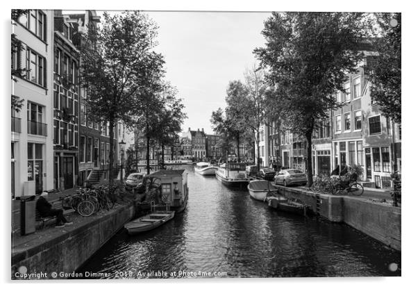 Amsterdam Canal in Black and White Acrylic by Gordon Dimmer