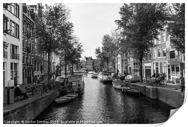 Amsterdam Canal in Black and White Print by Gordon Dimmer