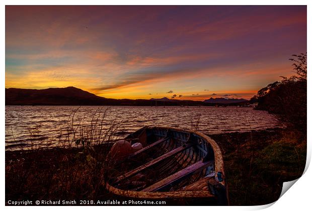 Early sunrise colour over Loch Portree.  Print by Richard Smith