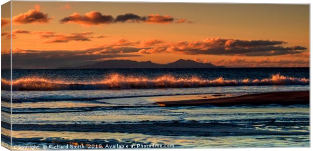 Sunset coloured view of South Uist from Talisker. Canvas Print by Richard Smith