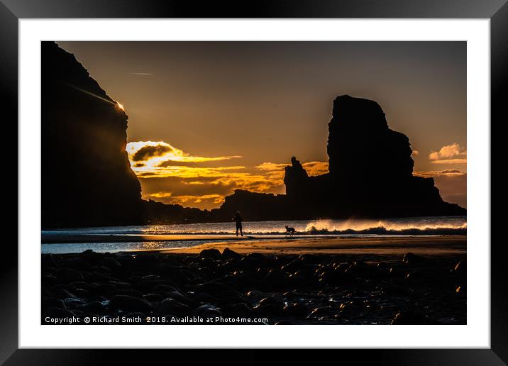 Sun setting behind Talisker Point Framed Mounted Print by Richard Smith
